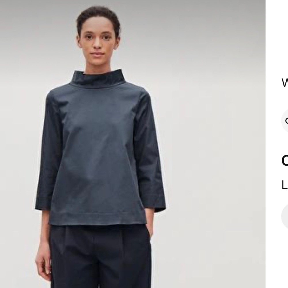 Cos Navy cowl neck tunic with button detail L